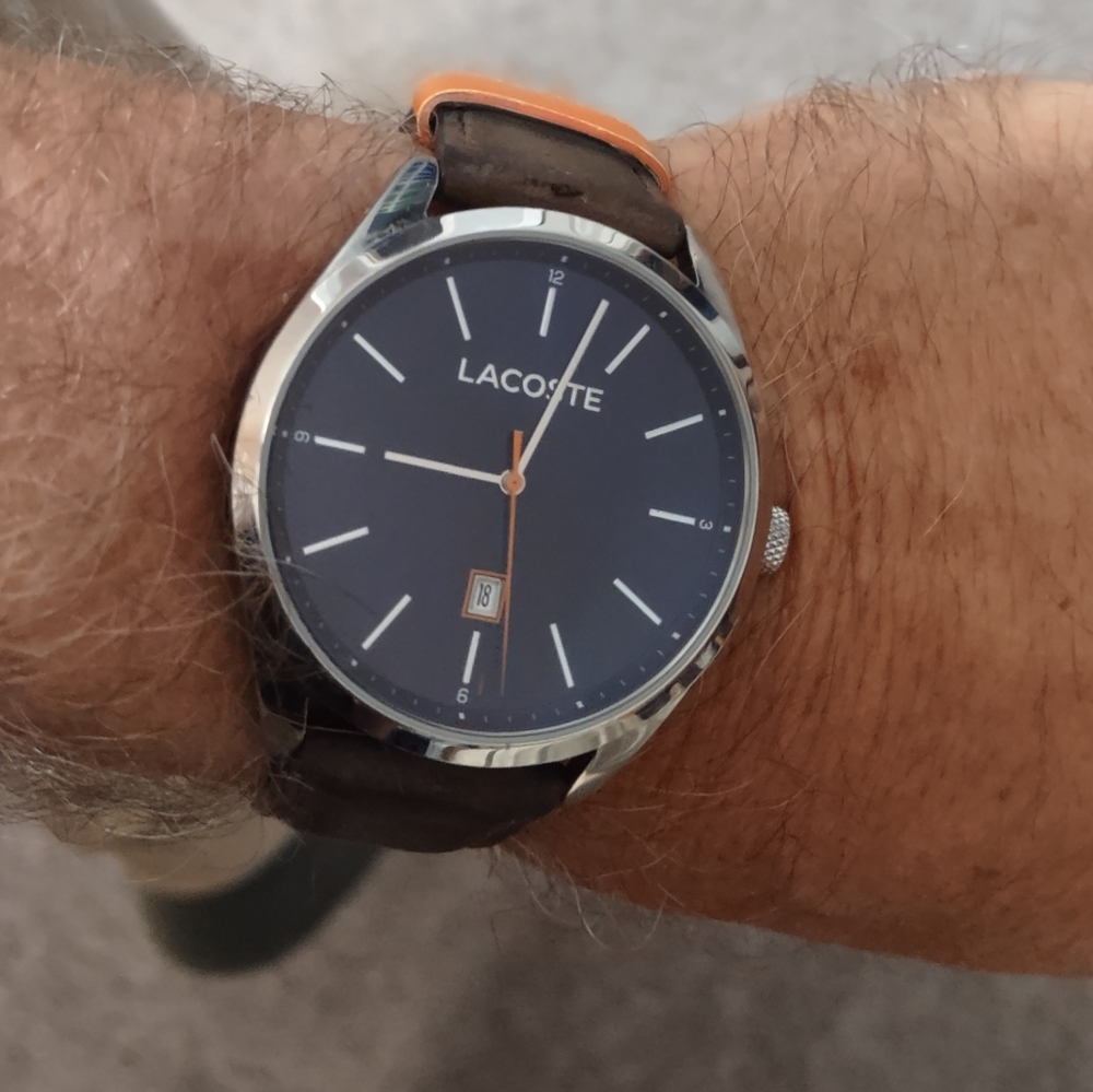 Lacoste Club Men'sThree-Hand Brown Leather Strap Watch